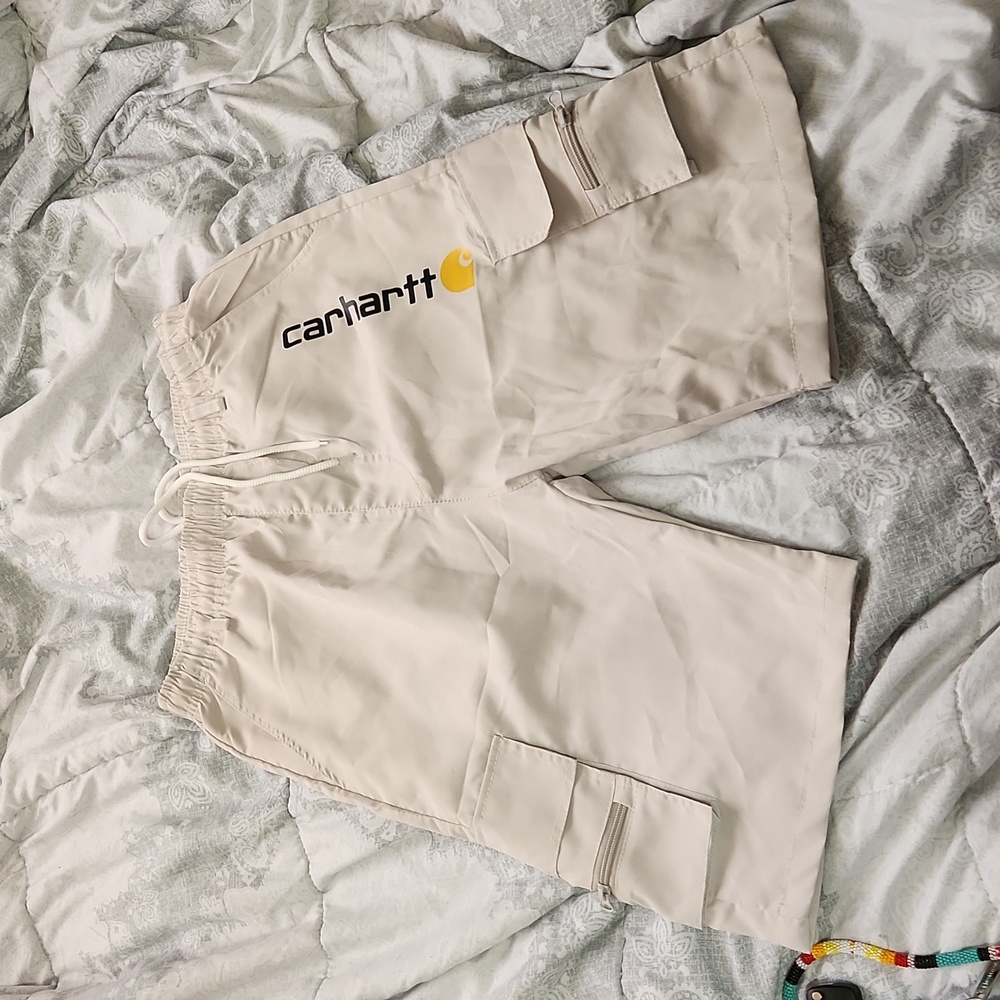 Carhartt Tan Big Spell Out Logo Cargo Style Lightweight Shorts